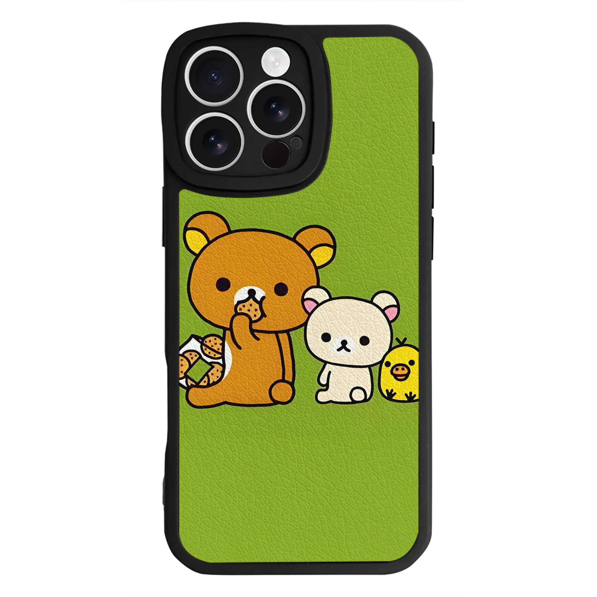（画像用） リラックマ リラックマ キイロイトリ Rilakkuma Korilakkuma Kiiroitori 【iPhone 16シリーズ対応】シリコンスマホケース（レザー調） 材質：シリコン